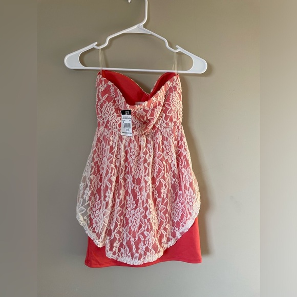 Ice Coral and White Lace Tube mini Dress with zipper detail New with tags Small - Picture 2 of 7